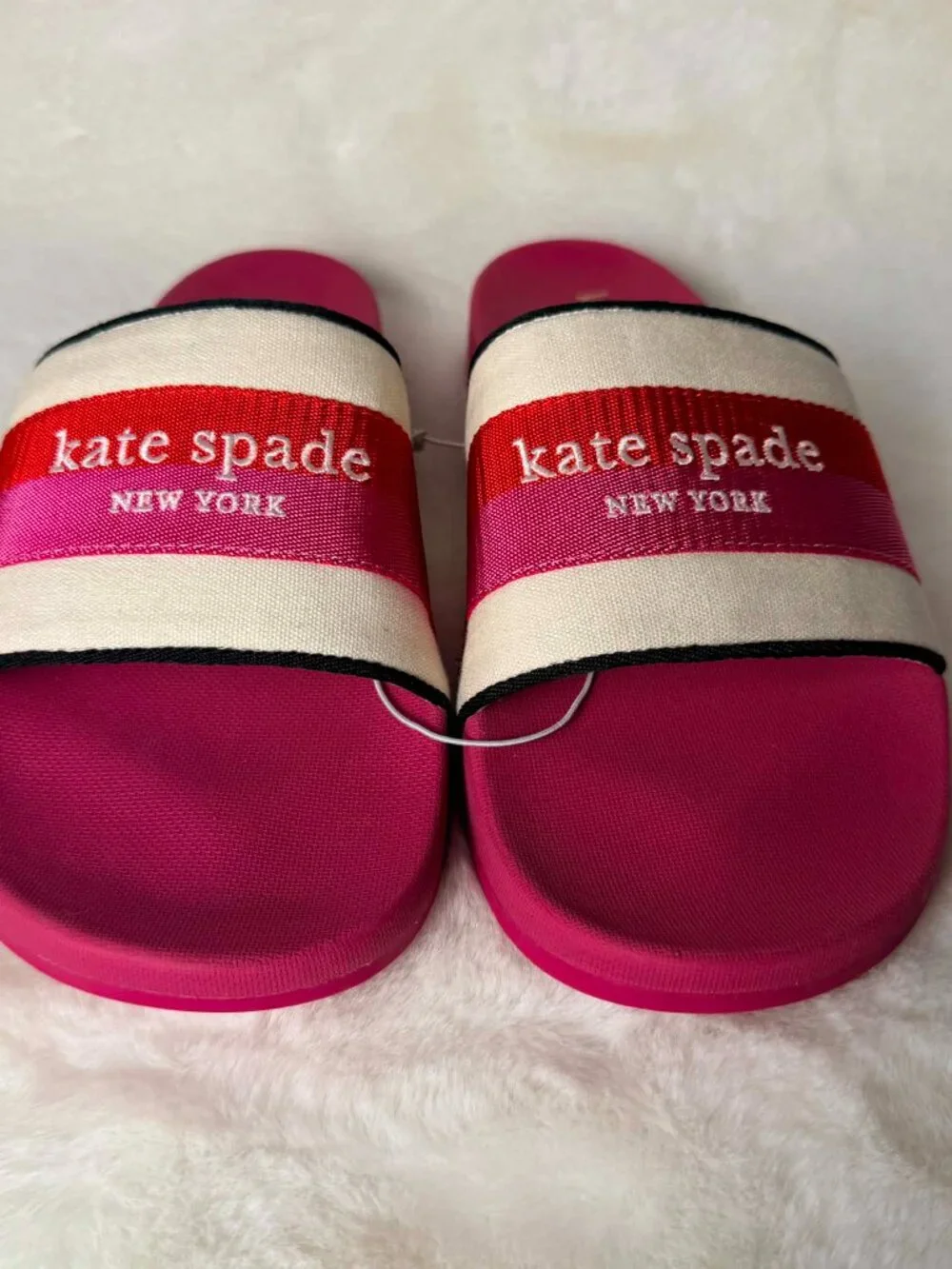 Kate Spade New York Logo Slip-On Slide Sandals Fuchsia Stripe